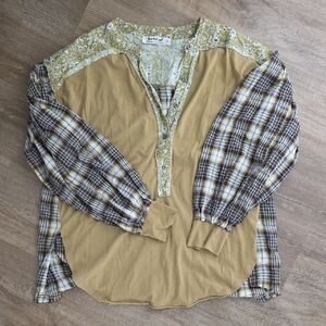 Mustard Patchwork Mixed-Print Women's Blouse